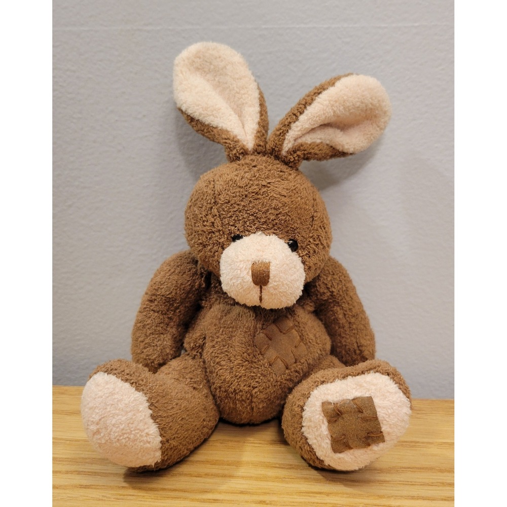 Vintage 2002 Pacific Craft Patchwork Plush Bunny Rabbit Brown 7in Poseable Ears